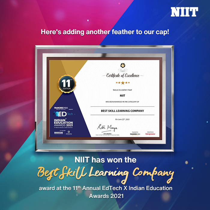 NIIT Recognised as ‘Best Skill Learning Company’ at 11th Annual EdTech X Indian Education Awards 2021