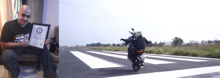 Rohitesh Upadhyay from Udaipur, Rajasthan recognized by Guinness World Book of Records for Longest No Hands Motorcycle Wheelie